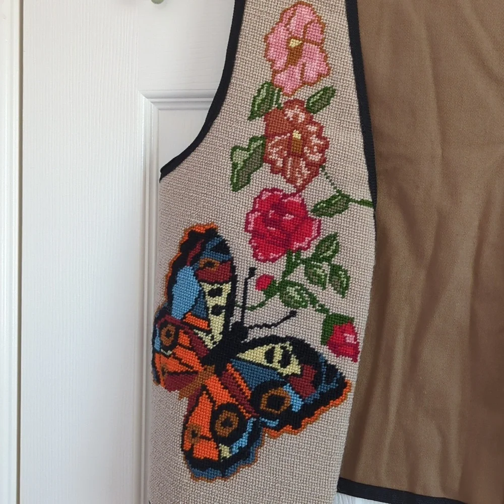 Vintage Floral Needlepoint Vest - Picture 2 of 9